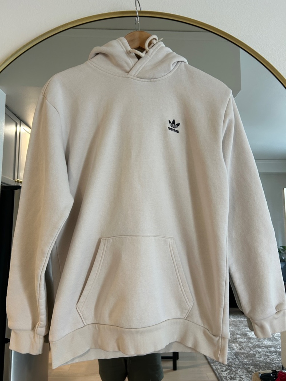 adidas Cream Pullover Hoodie with Black Trefoil Logo Perfect condition